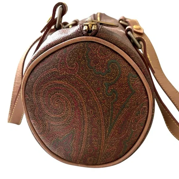 ETRO VINTAGE Bordeaux Paisley Print Mini Boston Barrel Bag